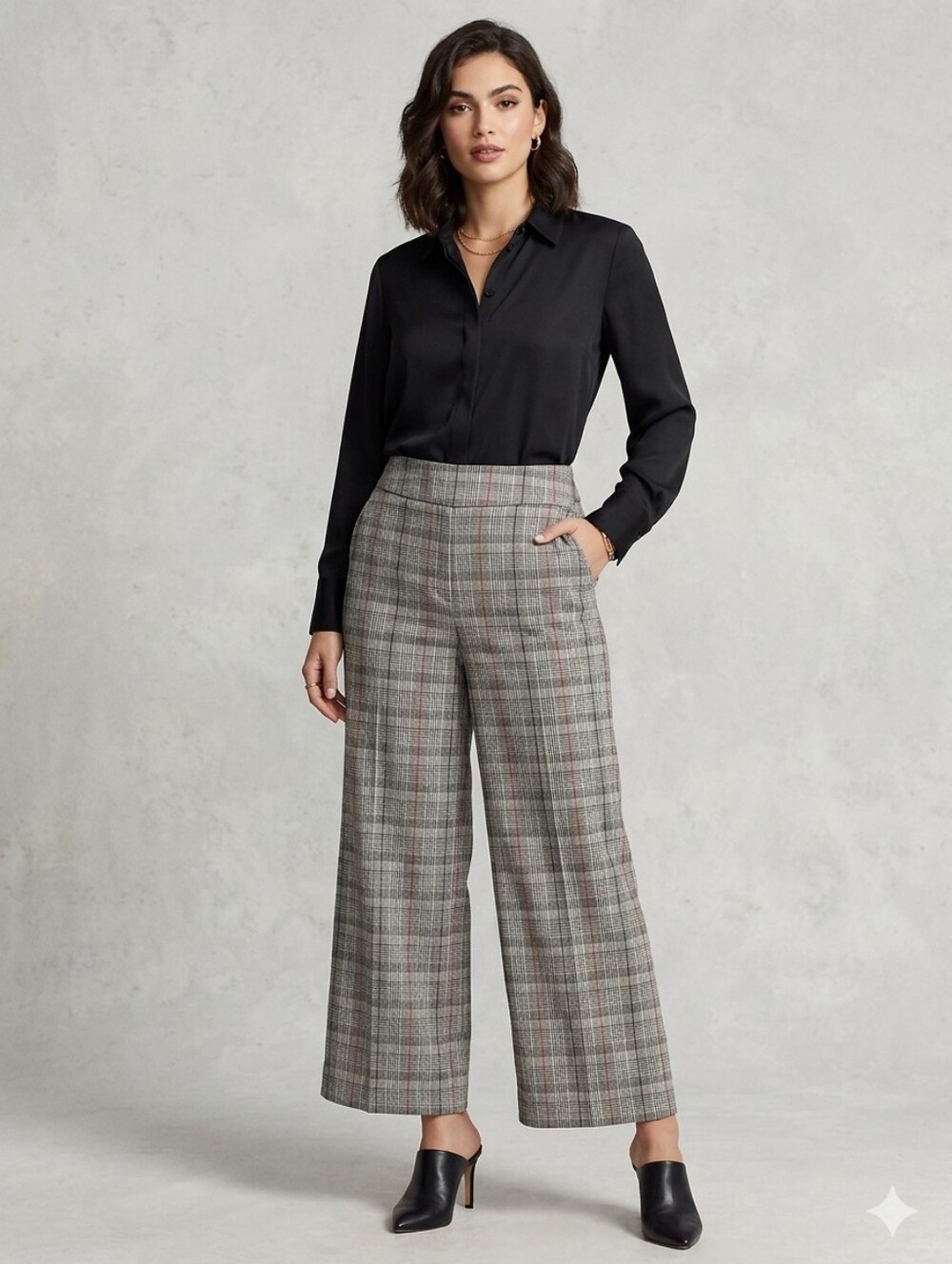 Candie's Gray and Red Plaid Flare Wide Leg Capri Pant Size Large